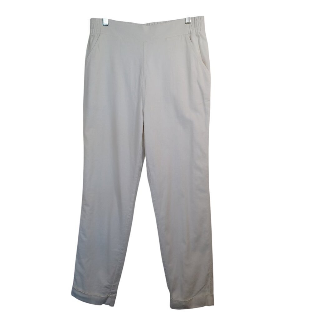 Reba White Pants Fully Lined Linen Blend Pull On Cuffed Hemline Womens Medium